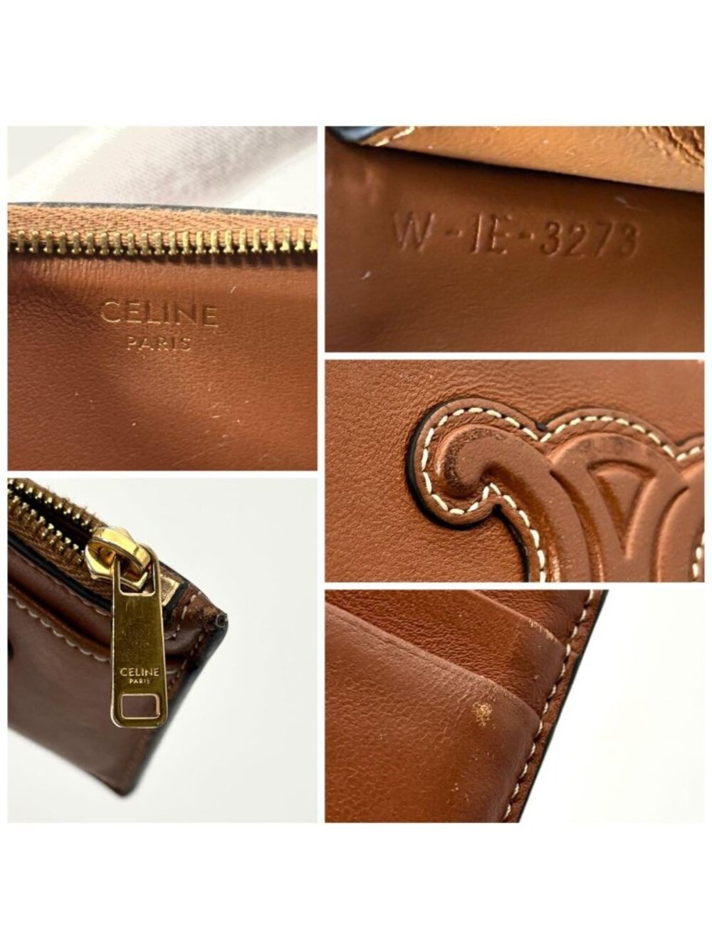 Celine Cuill Taurillon Triomphe Coin Case Wallet Brown - Picture 7 of 9